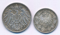 Német Birodalom 1915G 1/2M Ag + 1915F 1M Ag T:AU patina German Empire 1915G 1/2 Mark Ag + 1915F 1 Mark C:AU patinaKrause KM#14,KM#17