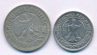 Német Birodalom / Weimari Köztársaság 1928D 50pf Ni + NSZK 1950F 1M Cu-Ni T:XFGerman Reich / Weimar Republic 1928D 50 Reichspfennig Ni + GFR 1950F 1 Mark Cu-Ni C:XF
