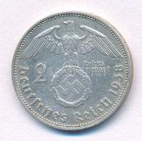 Német Harmadik Birodalom 1938J 2M Ag 'Hindenburg' T:XF German Third Reich 1938J 2 Mark Ag 'Hindenburg' C:XF Krause KM#93