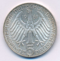 NSZK 1969G 5M Ag 'Theodor Fontane' T:AU patina, apró karc FRG 1969G 5 Mark Ag 'Theodor Fontane' C:AU patina, small scratchKrause KM#125