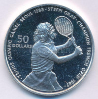 Niue 1987. 50$ Ag ' Nyári Olimpia Szöul 1988 - Steffi Graf' T:PP ujjlenyomat, karcNiue 1987. 50 Dollars Ag 'Summer Olympics Seoul 1988 - Steffi Graf' C:PP fingerprints, scratchKrause KM#6