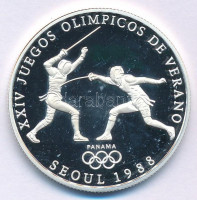 Panama 1988. 1B Ag 'Nyári Olimpia 1988 Szöul - Vívók' forgalomba nem került fantázia emlékérme T:PP kis karcPanama 1988. 1 Balboa Ag 'Summer Olympics 1988 Seoul - 2 Fencers' non-circulating commemorative fantasy coin C:PP small