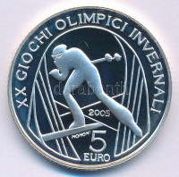 Olaszország 2005. 5E Ag 'Téli Olimpia 2006 - Sífutás' kapszulában T:PP ujjlenyomatItaly 2005. 5 Euro Ag '2006 Winter Olympics - Cross-Country Skiing' in capsule C:PP fingerprintsKrause KM#257
