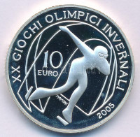 Olaszország 2005. 10E Ag 'Téli Olimpia 2006 - Gyorskorcsolya' kapszulában T:PP patina, kis karcItaly 2005. 10 Euro Ag '2006 Winter Olympics - Speed skating' in capsule C:PP patina, small scratchKrause KM#262