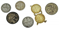 Orosz Birodalom 1908-1915. 10k-20k Ag (7db, 6xklf, ebből 2db 10k érme összekapcsolva) T:VF,F patinaRussian Empire 1908-1915. 10 Kopecks - 20 Kopecks Ag (7pcs, 6xdiff, of which 2pcs 10 Kopecks coins are connected) C:VF,F patina
