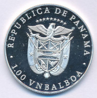 Panama 1988. 1B Ag 'Téli Olimpia 1988 Calgary - Síugró' forgalomba nem került fantázia emlékérme T:PP kis karcPanama 1988. 1 Balboa Ag 'Winter Olympics 1988 Calgary - Ski jumper' non-circulating commemorative fantasy coin C:PP small