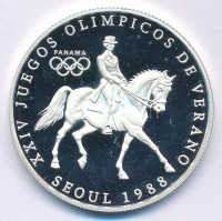 Panama 1988. 1B Ag 'Nyári Olimpia 1988 Szöul - Lovaglás' forgalomba nem került fantázia emlékérme T:PP kis karcPanama 1988. 1 Balboa Ag 'Summer Olympics 1988 Seoul - Horseback riding' non-circulating commemorative fantasy coin C:PP small