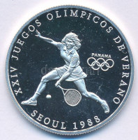 Panama 1988. 1B Ag 'Nyári Olimpia 1988 Szöul - Teniszező' forgalomba nem került fantázia emlékérme T:PP karcPanama 1988. 1 Balboa Ag 'Summer Olympics 1988 Seoul - Tennis player' non-circulating commemorative fantasy coin C:PP