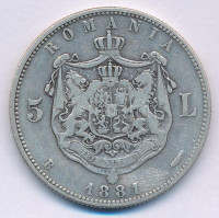 Románia 1881B 5L Ag 'I. Károly' T:VF,F Romania 1881B 5 Lei Ag 'Carol I' C:VF,F Krause KM#17.1