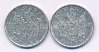 Románia 1942. 200L Ag 'I. Mihály' (2x) T:XF,VF karcRomania 1942. 200 Lei Ag 'Mihai I' (2x) C:XF,VF scratchKrause KM#63