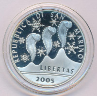 San Marino 2005. 5E Ag 'Torinói Téli Olimpia 2006' kapszulában T:PP halvány patinaSan Marino 2005. 5 Euro Ag '2006 Torino Winter Olympics' in capsule C:PP faint patinaKrause KM#511