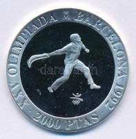 Spanyolország 1990. 2000P Ag 'Nyári Olimpia 1992 Barcelona - Baszk pelota' T:PP ujjlenyomat, kis karcSpain 1990. 2000 Pesetas Ag '1992 Summer Olympics, Barcelona - Basque Pelota' C:PP fingerprints, small scratchKrause KM#867