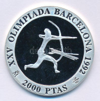 Spanyolország 1990. 2000P Ag 'Nyári Olimpia 1992 Barcelona - Íjászat' T:PP kis foltSpain 1990. 2000 Pesetas Ag '1992 Summer Olympics, Barcelona - Archery' C:PP small spotKrause KM#861