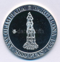 Spanyolország 1990. 2000P Ag 'Nyári Olimpia 1992 Barcelona - Castell (ember torony)' T:PP Spain 1990. 2000 Pesetas Ag '1992 Summer Olympics, Barcelona - Castell' C:PP Krause KM#863