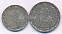 Svájc 1914. 1Fr Ag + 2Fr Ag T:XF-F patinaSwitzerland 1914. 1 Franc Ag + 2 Francs Ag C:XF-F patinaKrause Y#31, Y#32