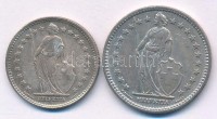 Svájc 1944. 1Fr Ag + 2Fr Ag T:XF kis ph.Switzerland 1944. 1 Franc Ag + 2 Francs Ag C:XF small edge errorKrause Y#31, Y#32
