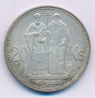 Szlovákia 1941. 20K Ag 'Cirill és Metód' T:XF patina Slovakia 1941. 20 Korun Ag 'St. Kyrill and St. Methodius' C:XF patina Krause KM#7.1