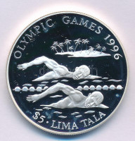 Tokelau 1994. 5T Ag 'Nyári Olimpia, Atlanta - Úszás' kapszulában T:PP kis foltokTokelau 1994. 5 Tala Ag 'Summer Olympics, Atlanta - Swimmers' in capsule C:PP small spotsKrause KM#19
