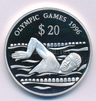 Tuvalu 1994. 20$ Ag 'Nyári Olimpia, Atlanta - Úszás' kapszulában T:PPTuvalu 1994. 20 Dollars Ag 'Summer Olympics, Atlanta - Swimming' in capsule C:PPKrause KM#24