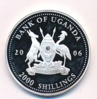 Uganda 2006. 2000Sh ezüstözött Cu-Ni 'A labdarúgás halhatatlanjainak csarnoka - Magyarország 1950-es évek / Puskás Ferenc' T:PP ujjlenyomatUganda 2006. 2000 Shillings Ag 'The Hall of Fame of Football - Hungary 1950s / Ferenc Puskás' C:PP