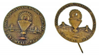 Madarassy Walter (1909-1994) 1938. 'XXXIV. Nemzetközi Eucharisztikus Kongresszus Budapest' 2xklf bronz jelvény, egyik áttört, másikon tűhiány T:XF