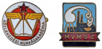 ~1960. 'Közlekedési Munkásakadémia' zománcozott bronz iskolajelvény (20mm) + 'M.V.M.SZ. (Magyar Vegyipari Művek Szövetkezete?)' zománcozott bronz gomblyukjelvény (20x18mm) T:AU,XF