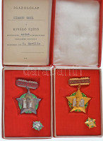 1966. 'Kiváló Újító' zománcozott, ezüstözött bronz kitüntetés miniatűrrel, igazolvánnyal, sérült tokban + ~1970. 'Kiváló Feltaláló Arany fokozata' aranyozott, zománcozott kitüntetés miniatűrrel, eredeti tokban T:XF