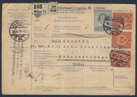 1916 Csomagszállító Törökországba, hátoldalán török portóval / Parcel card to Turkey with turkish postage due stamp