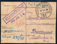 1942 Nyírfakéregből készült kisalakú tábori levelezőlap cenzúrázva Budapestre