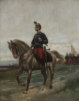 19. századi festőművész/ 19th century Hungarian Artist: Hungarian National Guard Staff Officer at the Inauguration of the Battalion, c 1870