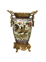 Zsolnay reprezentatív váza fém montírozással, 1882: Representative Zsolnay vase with metal mounting,1882. Decorative design: Júlia Zsolnay