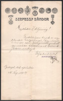 1906 Bp., Szepessy Sándor által az elöljáróságnak küldött levél okmány pótlása ügyében