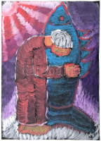 Nikmond Beáta (1938-): Napfény (cím nélkül). Vegyes technika, papír, jelzett. 50x35 cm