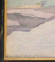 Szentgyörgyi jelzéssel: Rohac-hegység (Rohács, Tátra), 1933. Akvarell, papír, hátoldalán korabeli felirattal. 40×30 cm. Dekoratív, üvegezett, korabeli sérült fakeretben.