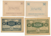 Ausztria / Ziersdorf 1920. 10h + 50h szükségpénz + Kremsmünster 1920. 20h + 80h szükségpénz T:UNC-AUAustria / Ziersdorf 1920. 10 Heller + 50 Heller necessity money (notgeld) + Kremsmünster 1920. 20 Heller + 80 Heller necessity money