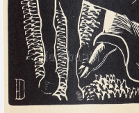 Dallos Hanna (1907-1944): Mi atyánk, ki vagy a mennyekben. Fametszet, papír, jelzett a metszeten. Az 1933-ban megjelent Miatyánk c. mappából. Paszpartuban. 28,5x20 cm
