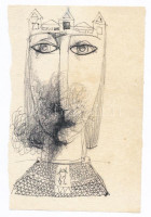 HA v. AH jelzéssel: Király (1967?). Toll, papír. Papírra kasírozva. 10,5x7 cm