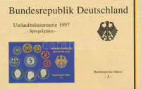 Német Szövetségi Köztársaság 1997J 1pf-5M (10xklf) forgalmi sor műanyag dísztokban, külső karton tokkal T:PPFederal Republic of Germany 1997J 1 Pfennig - 5 Mark (10xdiff) coin set in plastic case with cardboard outer case C:PP