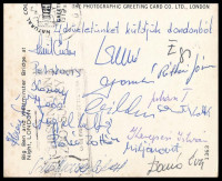 1975 A BHSE (Honvéd) különféle sportolóinak aláírásai Londonból / Hungarian team autograph postcard