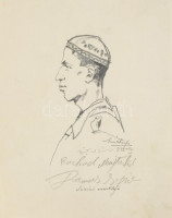 Márton Ferenc (1884-1940): 1933 Gödöllői Jamboree - szíriai cserkészcsapat vezető aláírt rajza. Ceruza, papír, jelzett, / Scout Jamboree 1933. Gödöllő, Syrian scout chief. Pencil drawing with the signature of the depicted. 20x18 cm