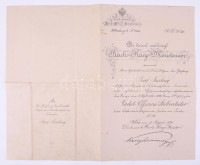cca 1896-1918 Teszling József (1877-1960) császári és királyi ezredes kinevezési okmányai (kadét, kapitány, hadnagy, főhadnagy, őrnagy) + kabinetfotója.