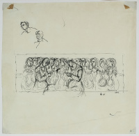 Barcsay Jenő (1900 - 1988): Nőalakok, 1962 (lap tetején fej rajzok), tus, ceruza, papírm.: 27 x 27 cm