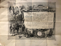 BALASSAGYARMAT 1911. dekoratív Honvéd Végelbocsátó levél, M.kir. 16. gyalogezred , (pici szakadások)