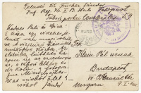 I.VH Északi harctér, vízszűrő készülék fotós képeslap, tábori postával érdekes hátoldali szöveggel Budapestre