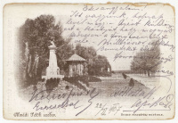 BALATONALMÁDI 1907. Petőfi szobor, régi képeslap, hátoldali sorsjeggyel!