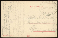 BALATONALMÁDI 1918. Vasútállomás, ovális M.Á.V. vasúti bélyegzéssel