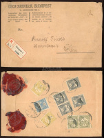 BUDAPEST 1909. Dekoratív, ajánlott, kilenc bélyeges Szekula levél Bécsbe küldve