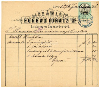 SÁRVÁR 1876. Konrád Ignatz, kereskedő, dekoratív, fejléces zsámla, okmánybélyeggel