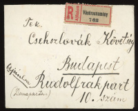 I. Infláció. VÁSÁROSNAMÉNY 1922. Dekoratív infla ajánlott levél, a budapesti cseszlovák követségre küldve
